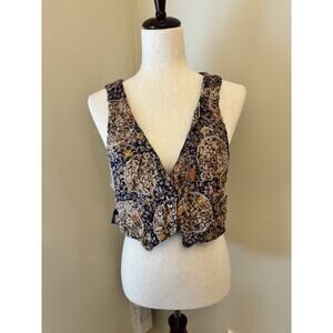 HG NY Womens S Vintage Vest Multicolor With Beading Boho Navy Tie Back